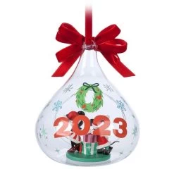 Disney Santa Mickey Mouse And Minnie Mouse 2023 Glass Drop Sketchbook Ornament -Disney 3710048300020 3
