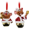 Disney Parks Santa Jaq And Gus Christmas Bell Ornament Set New With Tag