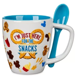 Disney Parks Mickey I'm Just Here For The Snacks Coffee Mug With Spoon New